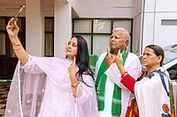 | Photo: PTI : Lalu Prasad Yadav with Rabri Devi and daughter Rohini Acharya, representational image
